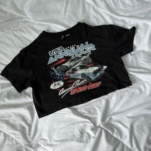 black h&m cropped car graphic tee crop top small